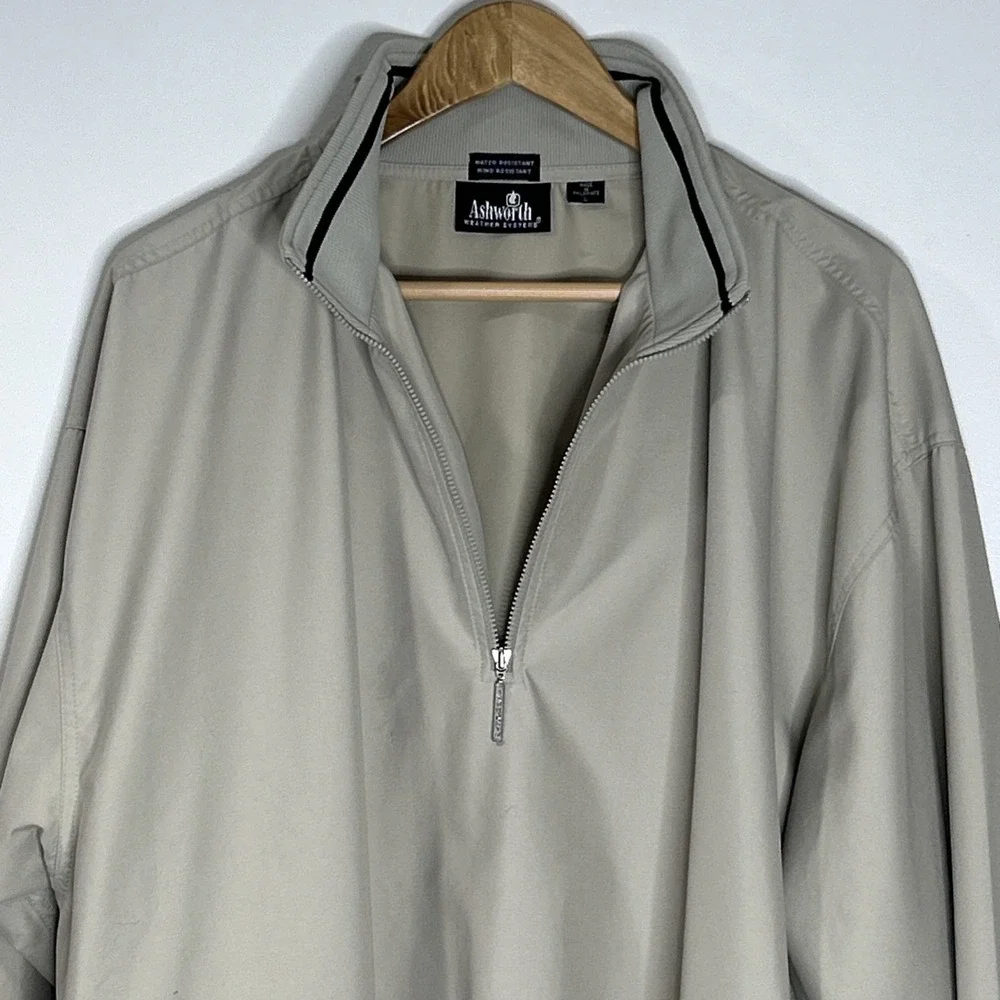 Ashworth Jacket Mens Large Beige Weather Systems 1/4 Zip Golf Windbreaker